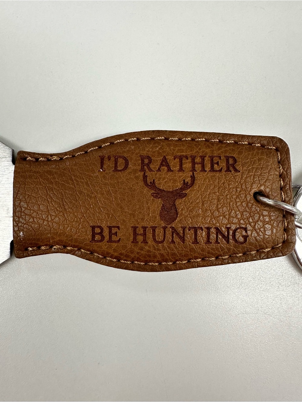 Brown Leather 'I'd Rather Be Hunting' Keychain